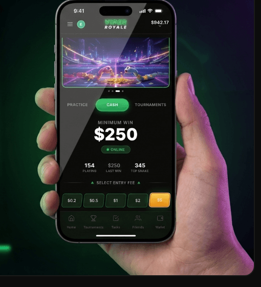Viper Royale mobile app showing a $250 minimum win